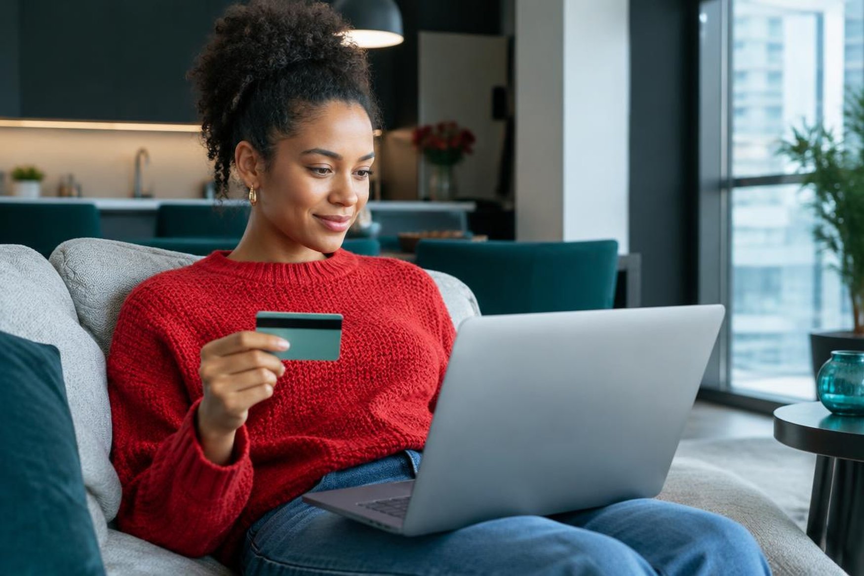 Woman using a credit card